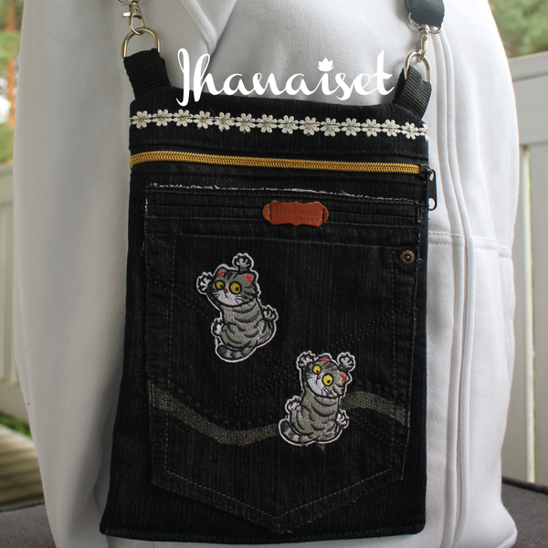 Ihanaiset&reg; Jeans-Tasche (schwarzer Denim, 2 Katzen)