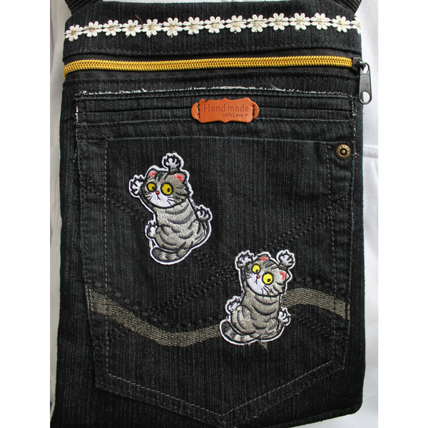Ihanaiset&reg; Jeans-Tasche (schwarzer Denim, 2 Katzen)